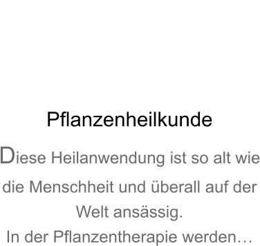 Pflanzenheilkunde Diese Heilanwendung ist so alt wie die Menschheit und berall auf der Welt ansssig. In der Pflanzentherapie werden